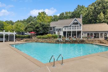 Sparkling pool plaza with cascading water fall